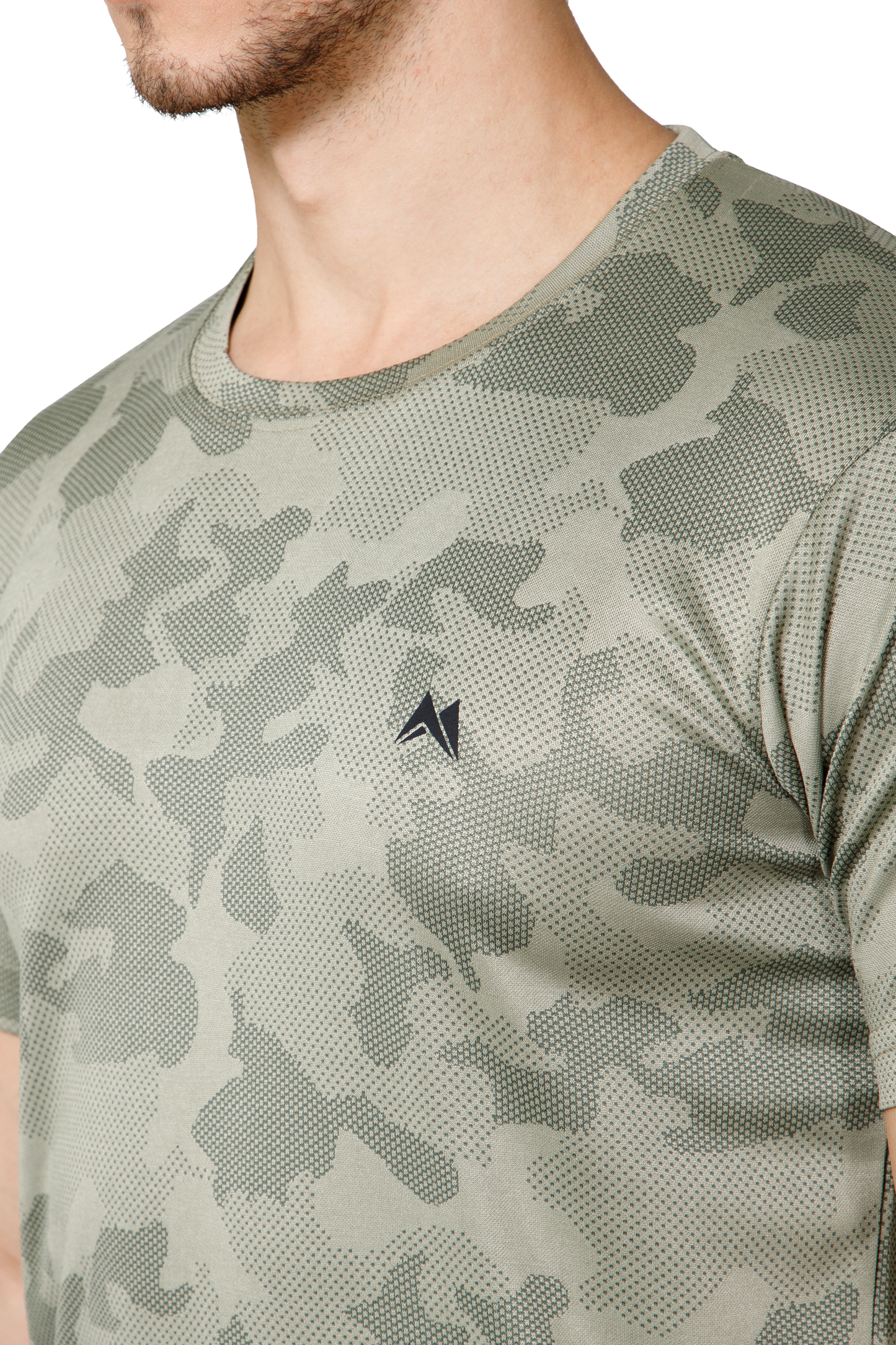 Mexofit Green Mens Regular Fit Camo Performance Round Neck T-Shirt