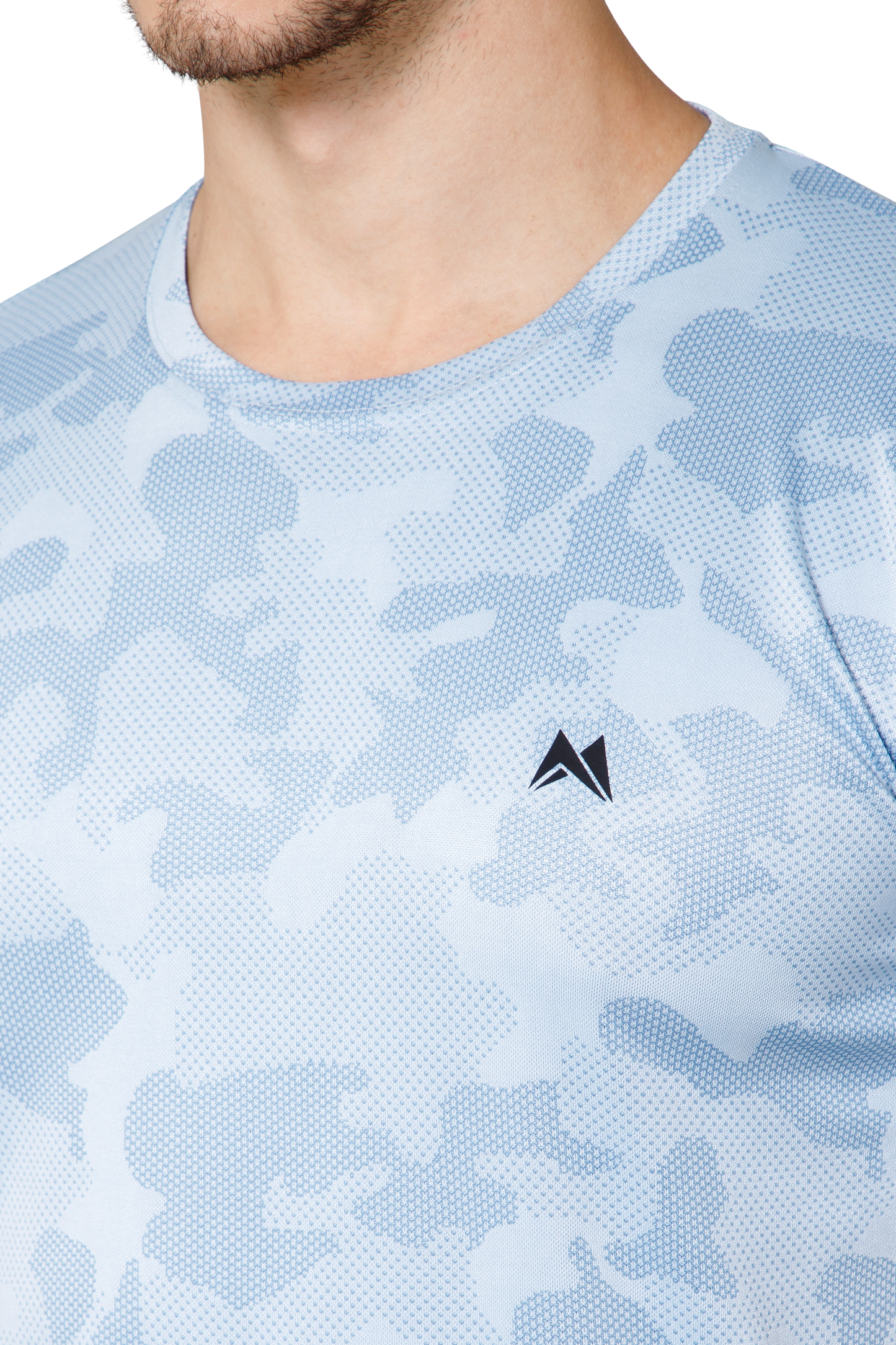 Mexofit Sky Blue Mens Regular Fit Camo Performance Round Neck T-Shirt