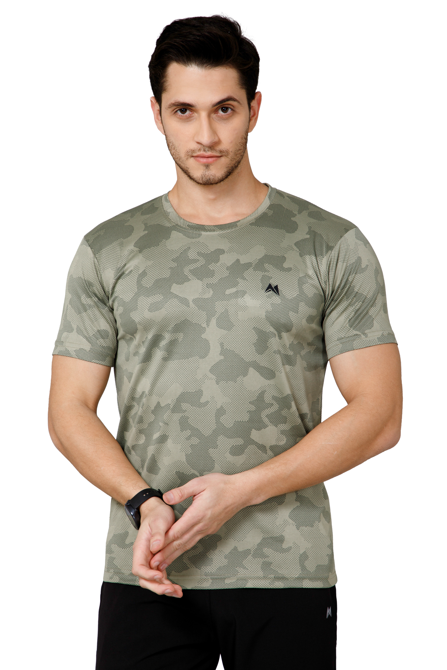 Mexofit Green Mens Regular Fit Camo Performance Round Neck T-Shirt