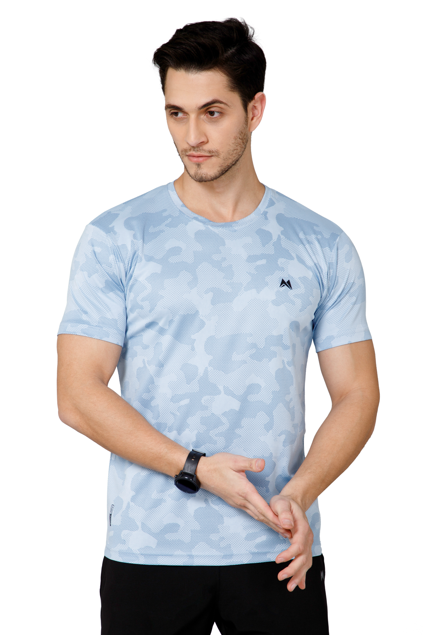 Mexofit Sky Blue Mens Regular Fit Camo Performance Round Neck T-Shirt