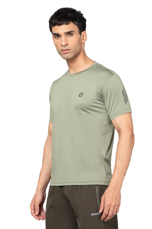 Mexofit Green Mens Spark Round Neck T-Shirt: Ignite Your Performance
