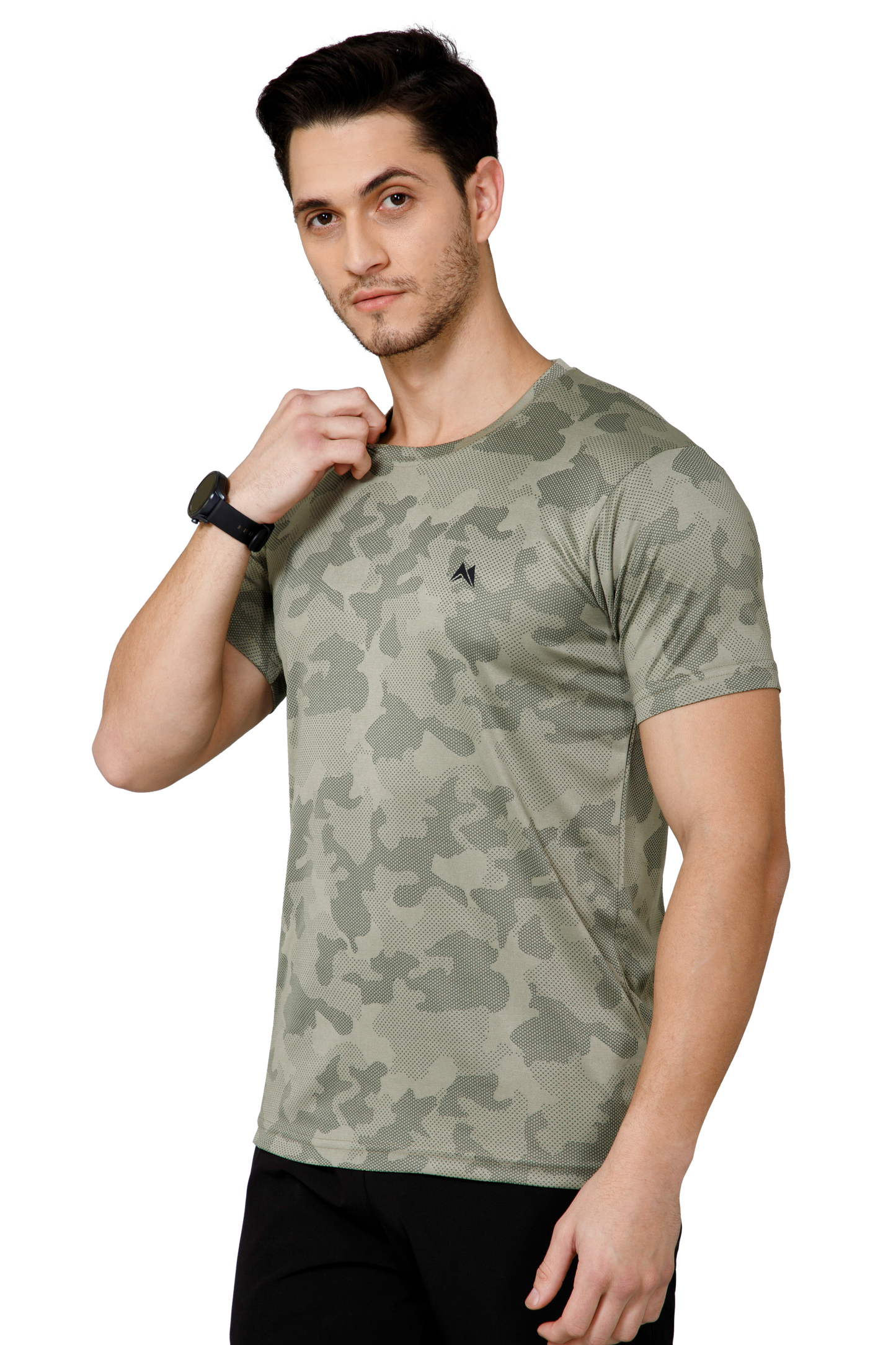 Mexofit Green Mens Regular Fit Camo Performance Round Neck T-Shirt