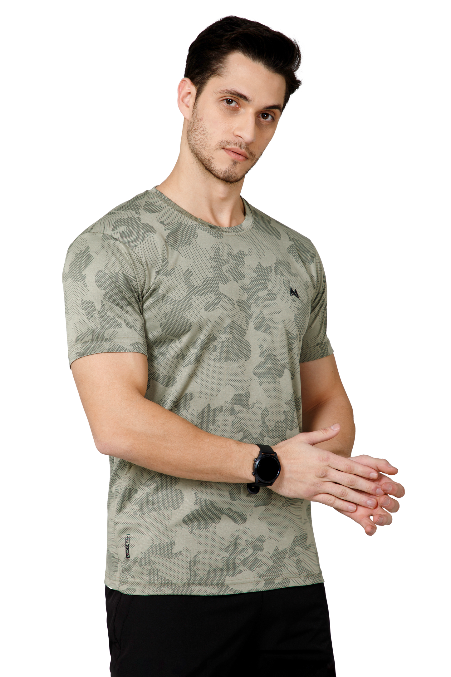 Mexofit Green Mens Regular Fit Camo Performance Round Neck T-Shirt