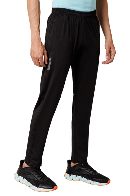 Mexofit Men's Black Regular Fit Lycra Track Pants | Performance Stretch Activewear | Gym & Casual Bottoms