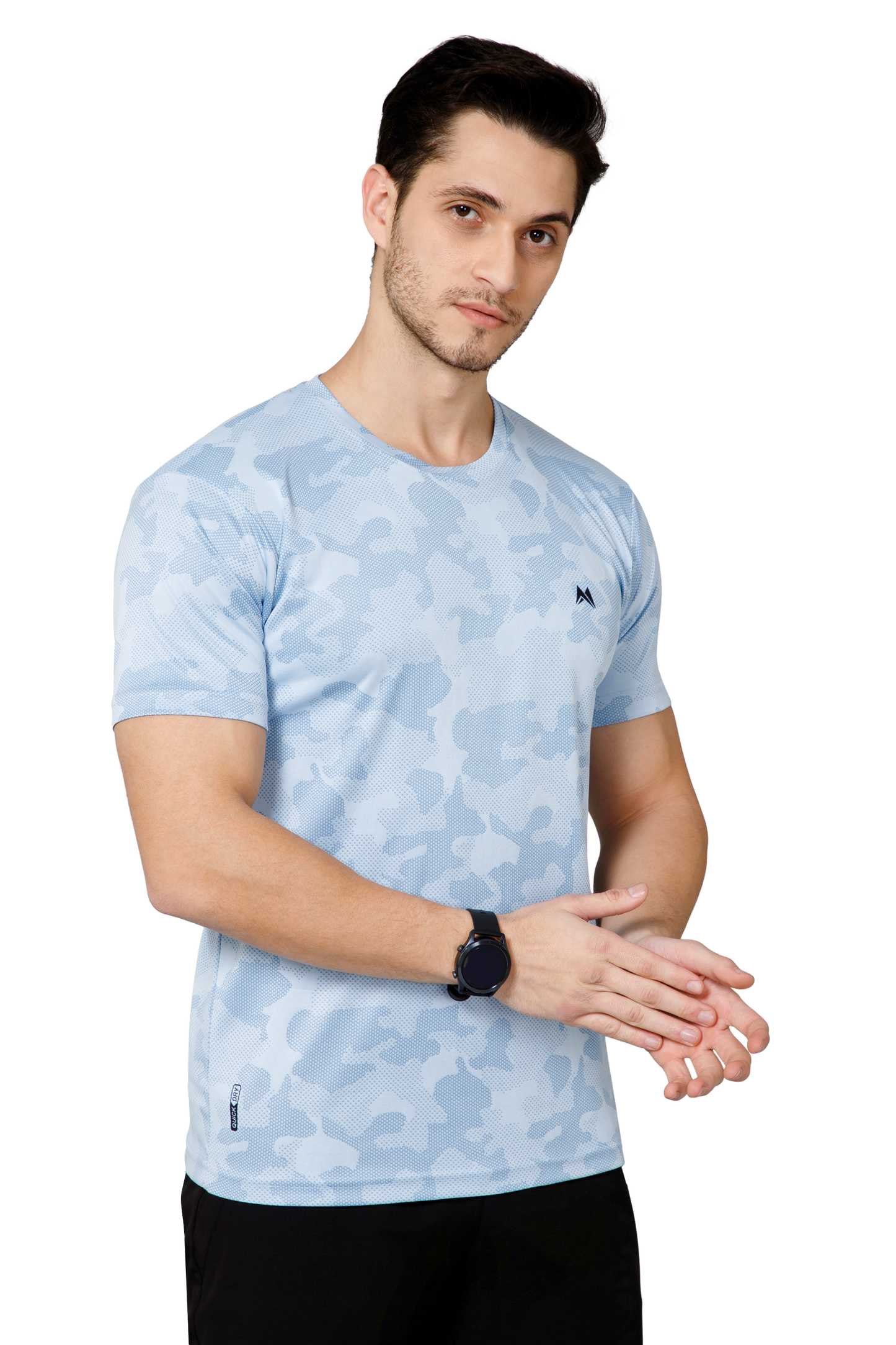 Mexofit Sky Blue Mens Regular Fit Camo Performance Round Neck T-Shirt