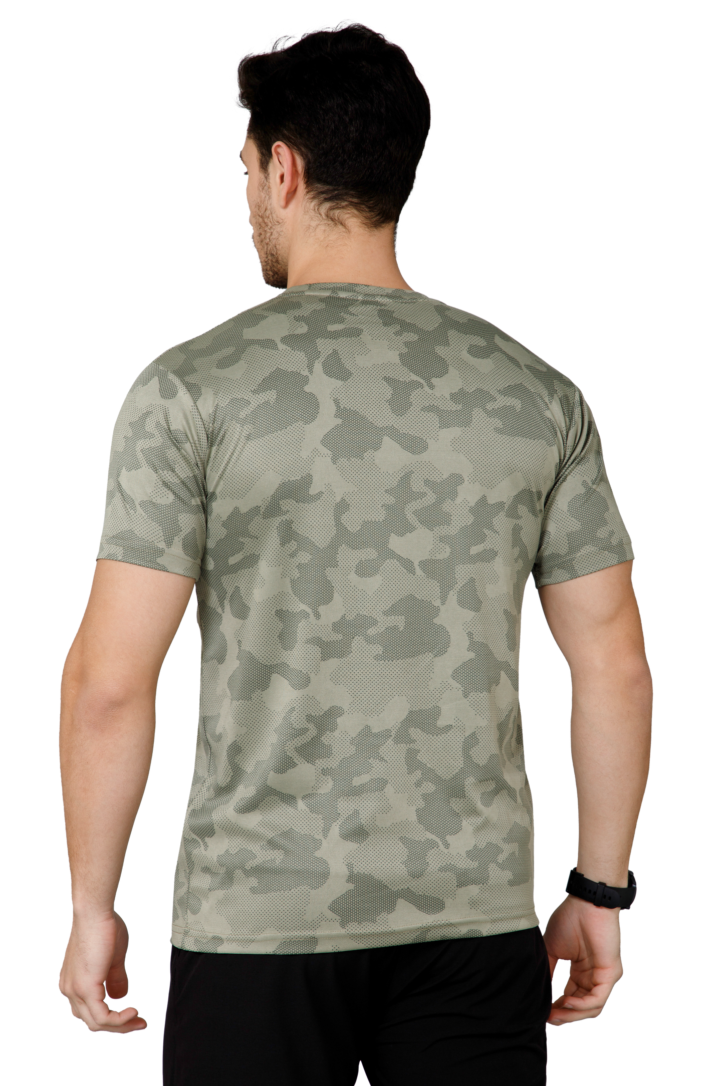 Mexofit Green Mens Regular Fit Camo Performance Round Neck T-Shirt