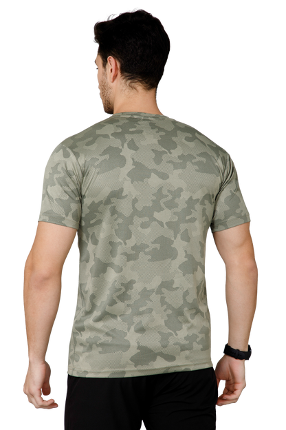 Mexofit Green Mens Regular Fit Camo Performance Round Neck T-Shirt