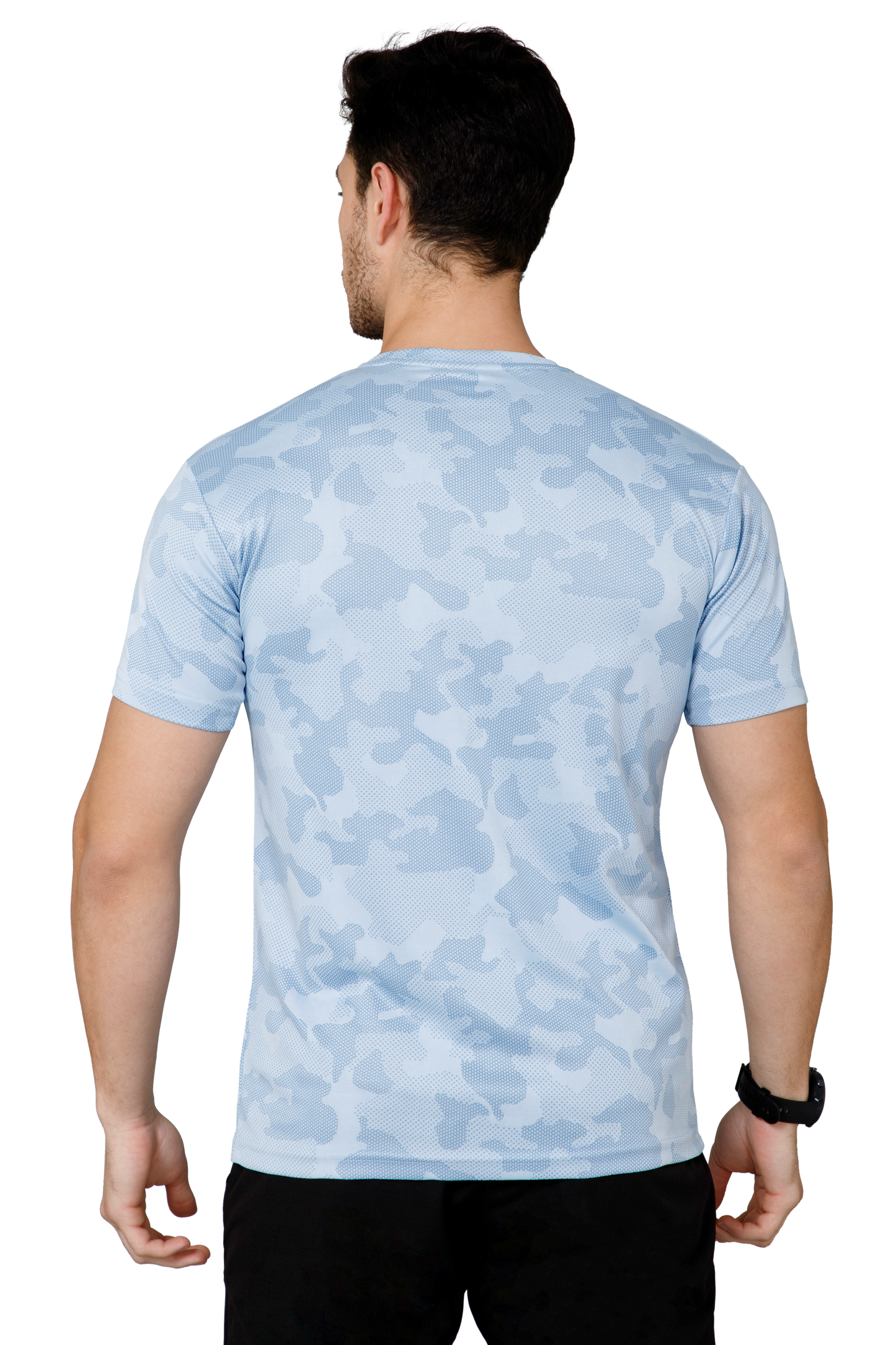 Mexofit Sky Blue Mens Regular Fit Camo Performance Round Neck T-Shirt