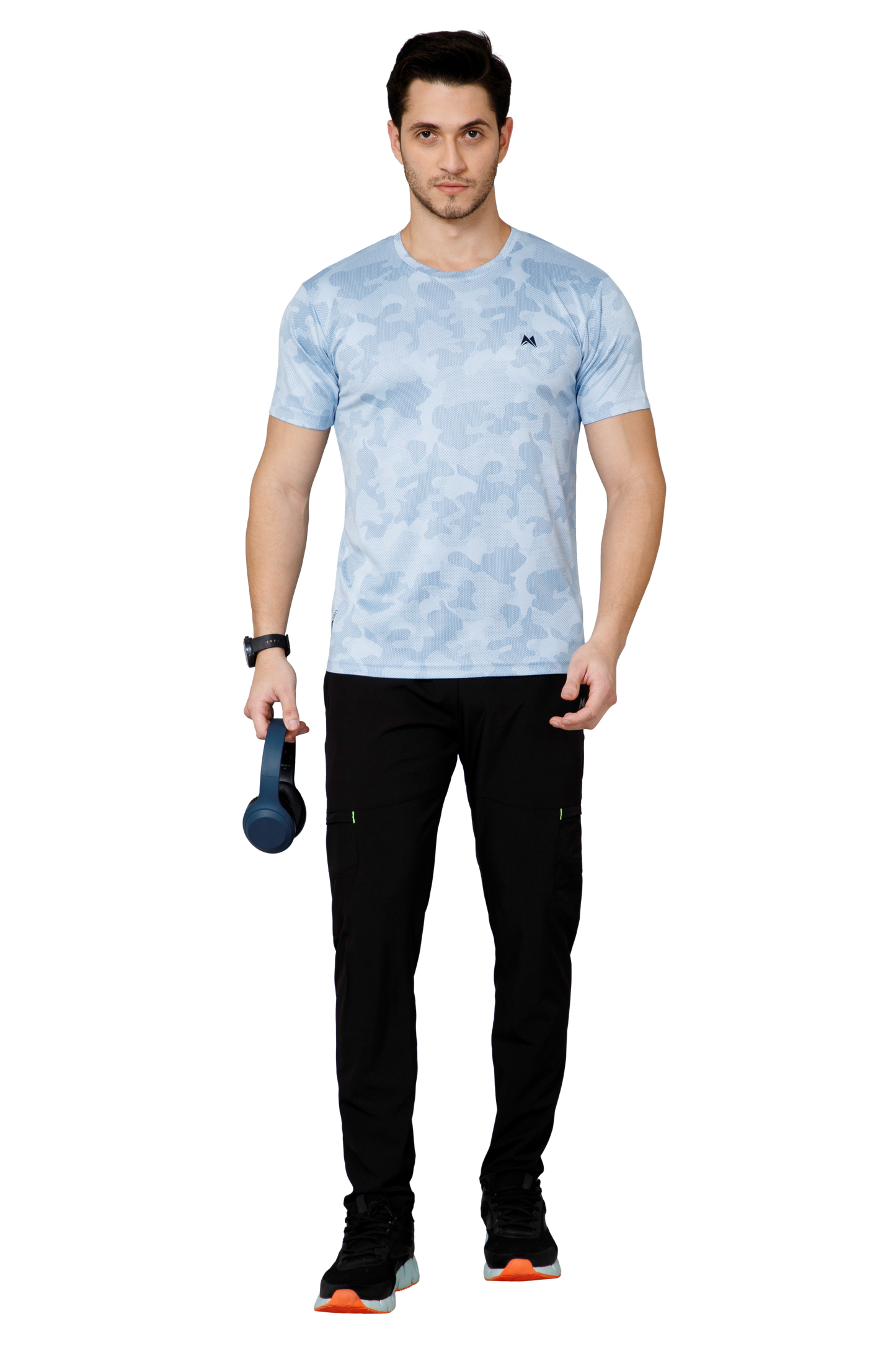 Mexofit Sky Blue Mens Regular Fit Camo Performance Round Neck T-Shirt