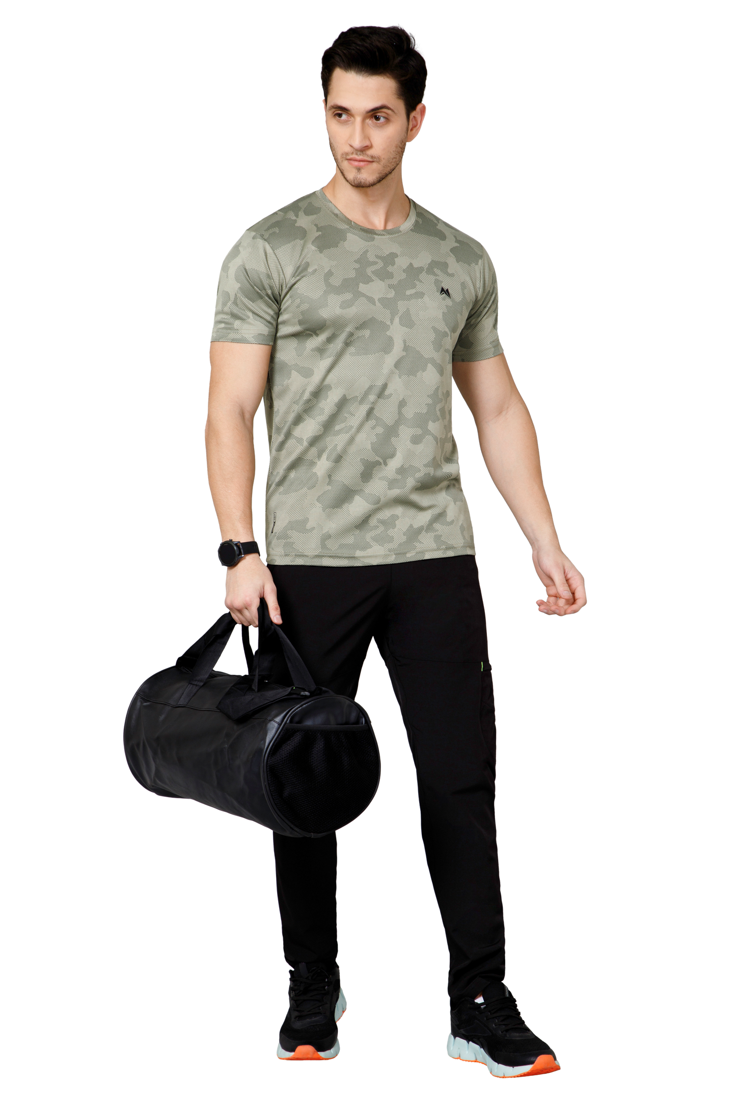 Mexofit Green Mens Regular Fit Camo Performance Round Neck T-Shirt
