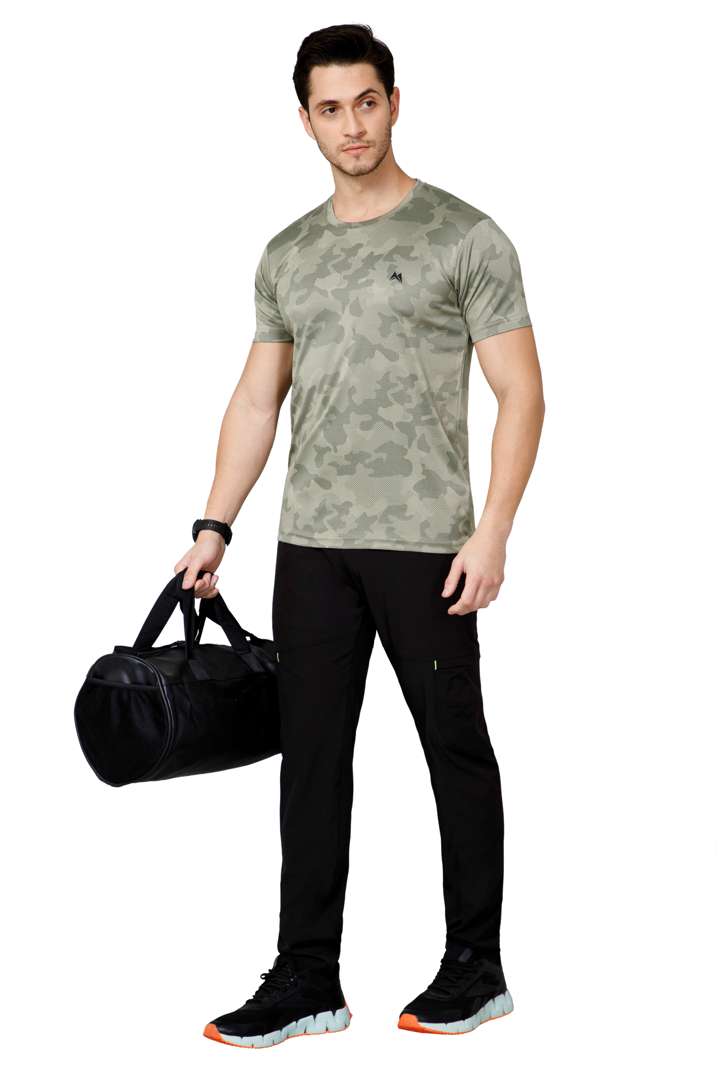 Mexofit Green Mens Regular Fit Camo Performance Round Neck T-Shirt