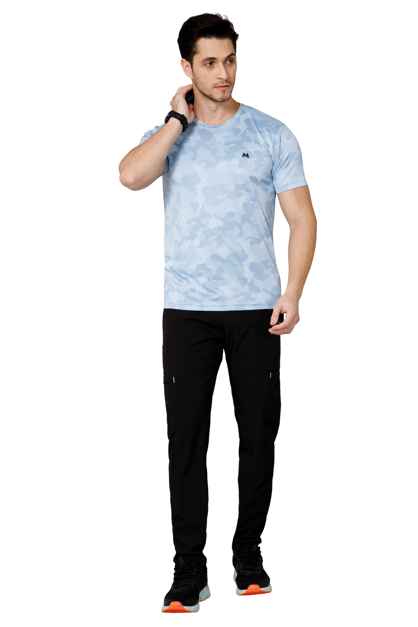 Mexofit Sky Blue Mens Regular Fit Camo Performance Round Neck T-Shirt