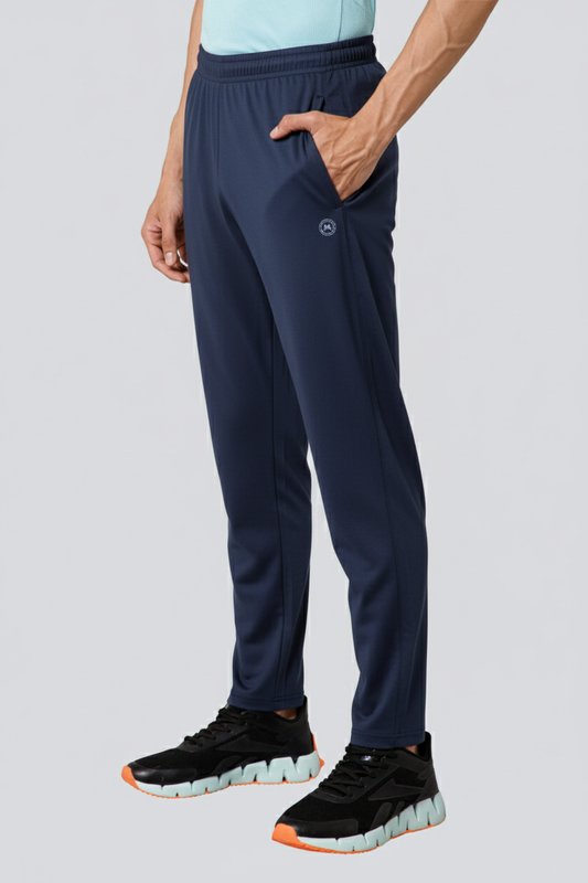 Mexofit Men's Navy Regular Fit Lycra Track Pants | Performance Stretch Activewear | Gym & Casual Bottoms