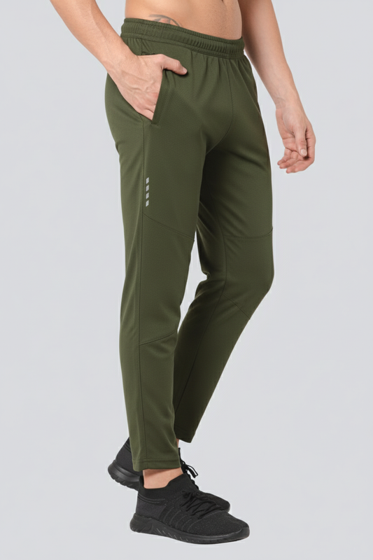 MexoFit Olive Men's Ultra Dry Regular Fit Track Pant | 100% Micro Polyester with Secure Zip Pockets for Gym, Training & Running