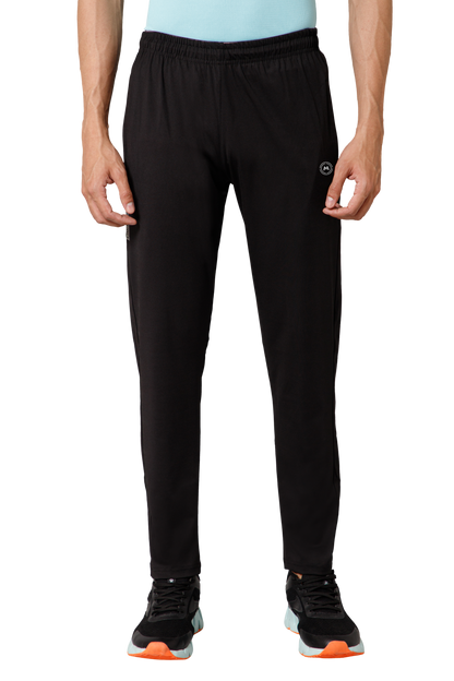 Mexofit Men's Black Regular Fit Lycra Track Pants | Performance Stretch Activewear | Gym & Casual Bottoms