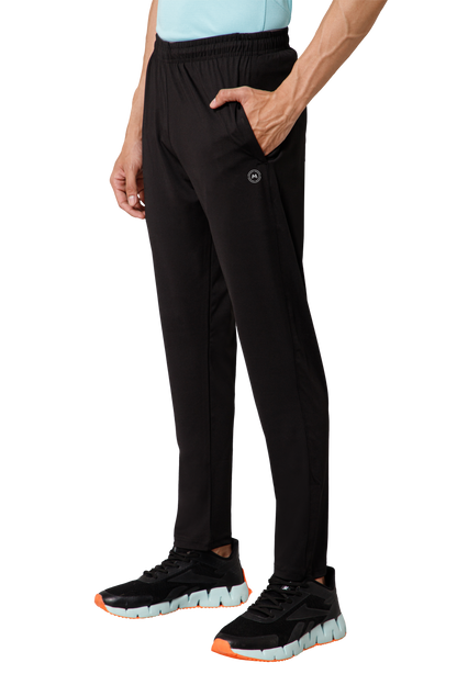 Mexofit Men's Black Regular Fit Lycra Track Pants | Performance Stretch Activewear | Gym & Casual Bottoms
