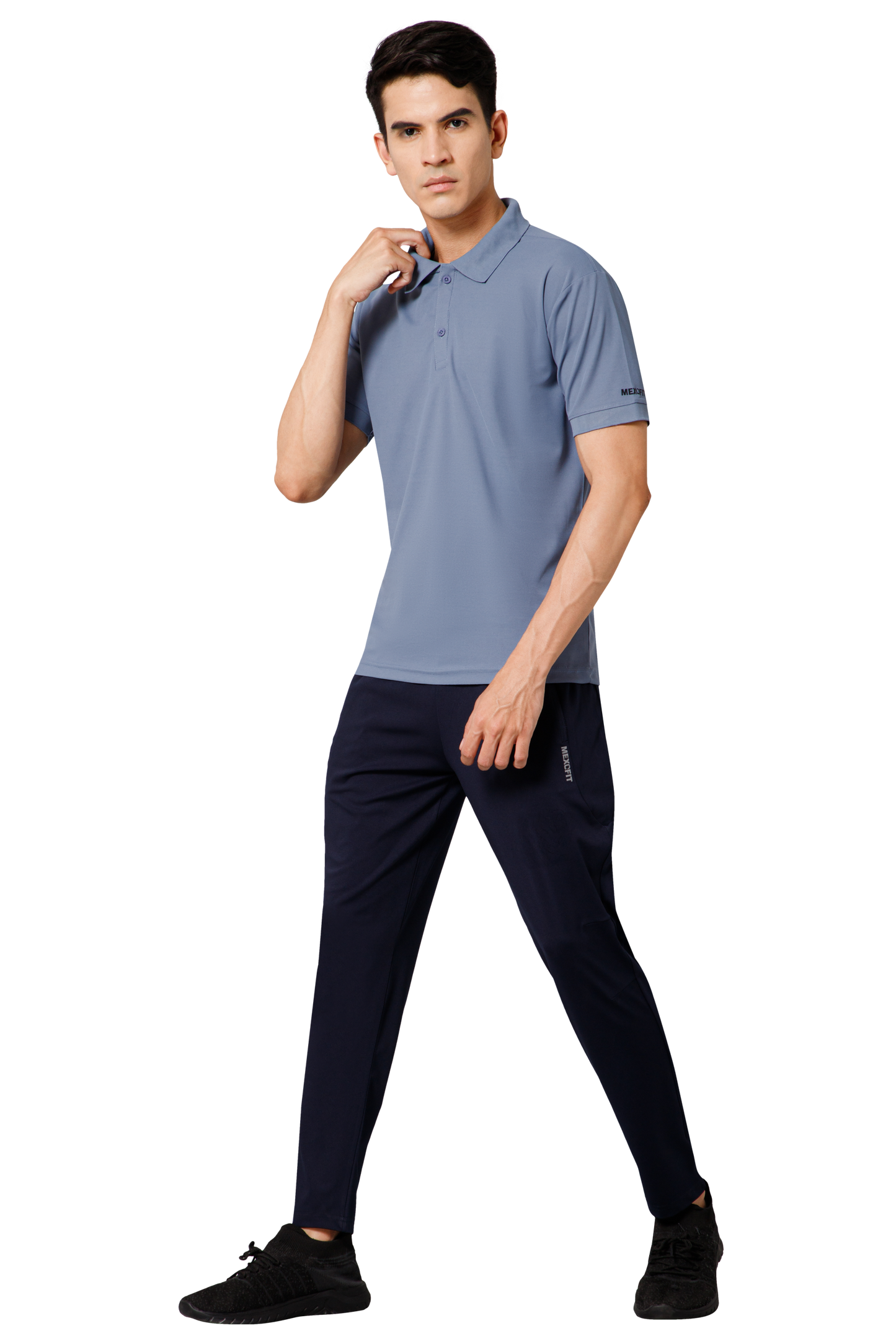 Mexofit Solid Mens Blue Regular Fit Polo T-Shirt